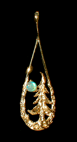 AU  Rainforest in 14K Yellow Gold with Australian Broad Flash Blue and Green Opal and is One of a Kind
